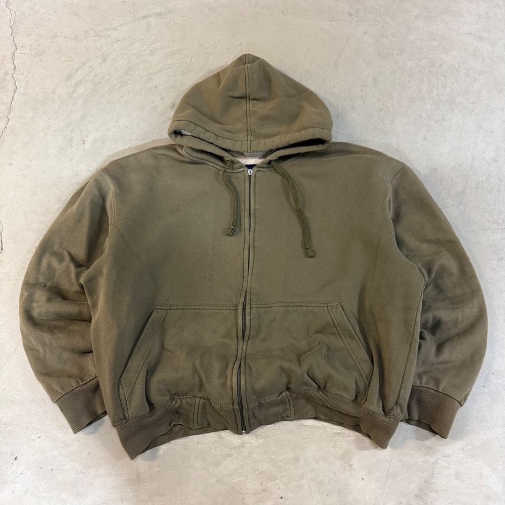 2000s y2k sherpa lined‎ moss green boxy cropped zip up hoodie sweatshirt
